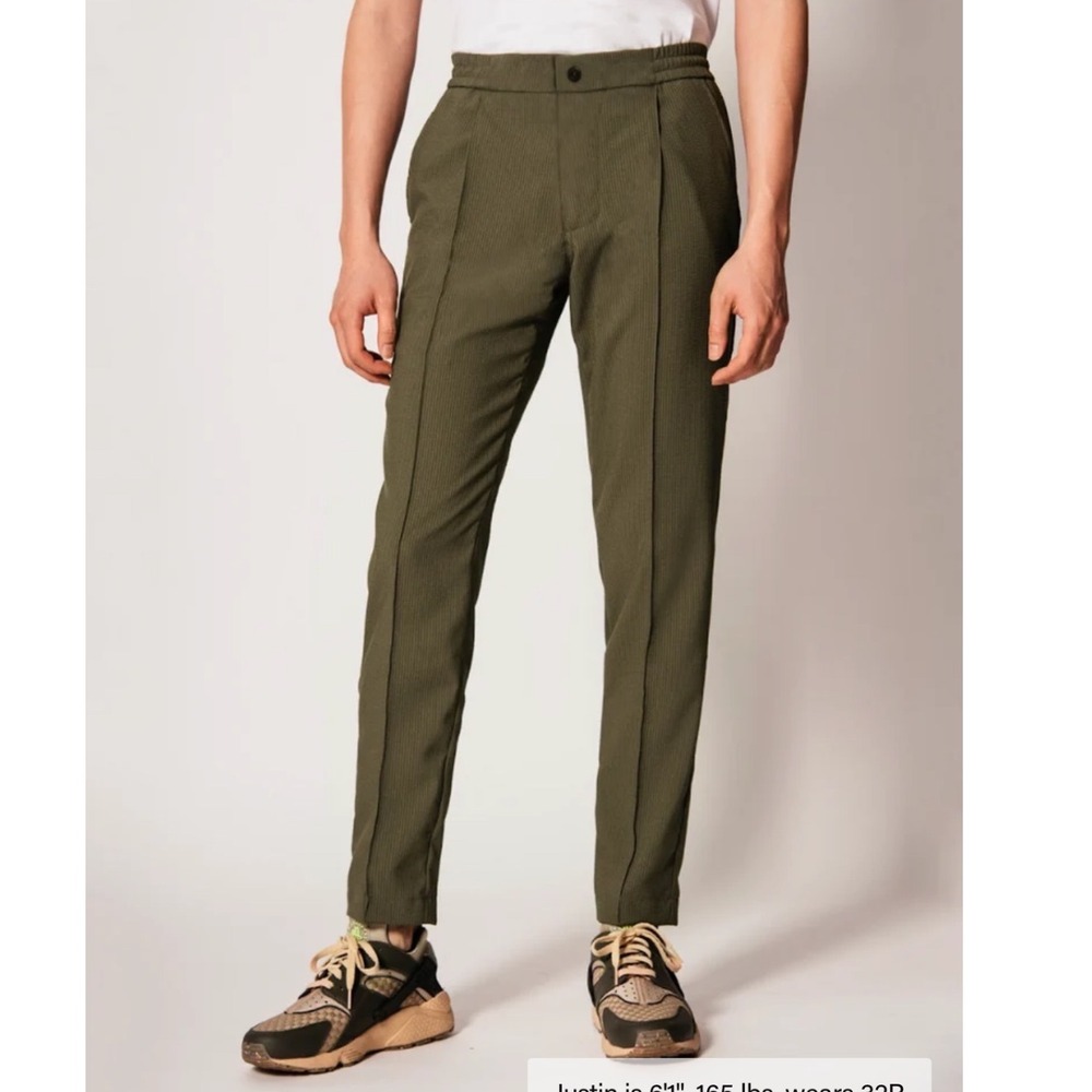 Seneca Vanta Pant Olive Seersucker Mens 32R Made in Italy Technical Trousers